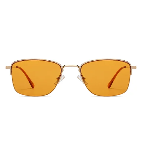 Gold Half Rim Rectangle Square Sunglasses
